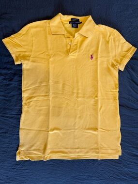 Ralph Lauren Yellow Classic Fit Polo with Pink Pony Logo